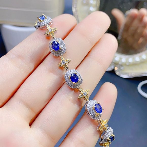 NEW 925 STERLING NATURAL BLUE SAPPHIRE BRACELET - Picture 5 of 5